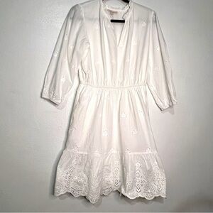Knox Rose white eyelet a-line dress, 3/4th gathered  sleeves. Sz M. Preowned.